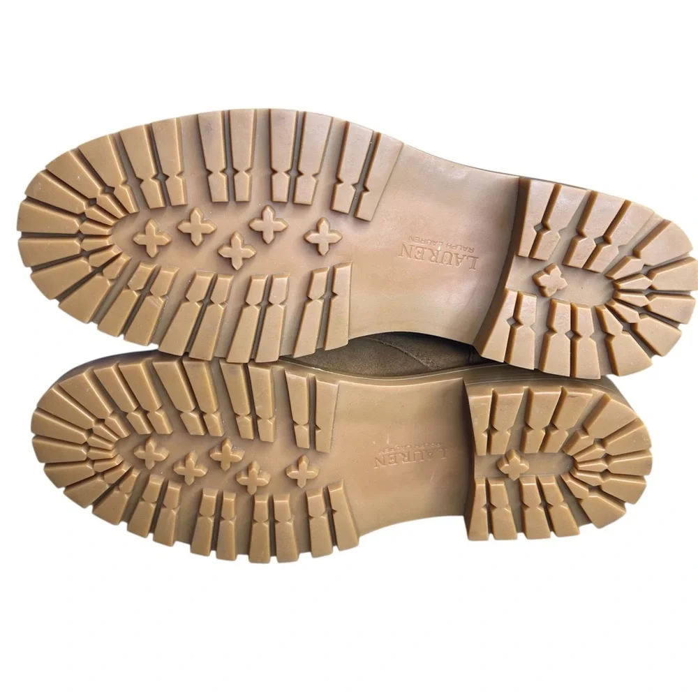 Lauren Ralph Lauren Carlee suede tan combat lace-up 
boots fauxshearling 8.5 New - Picture 7 of 12